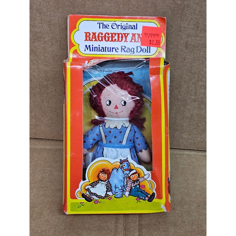 Vintage 1976 Knickerbocker Raggedy Ann Andy 5" Cloth Rag Doll Blue Red Dress NIB